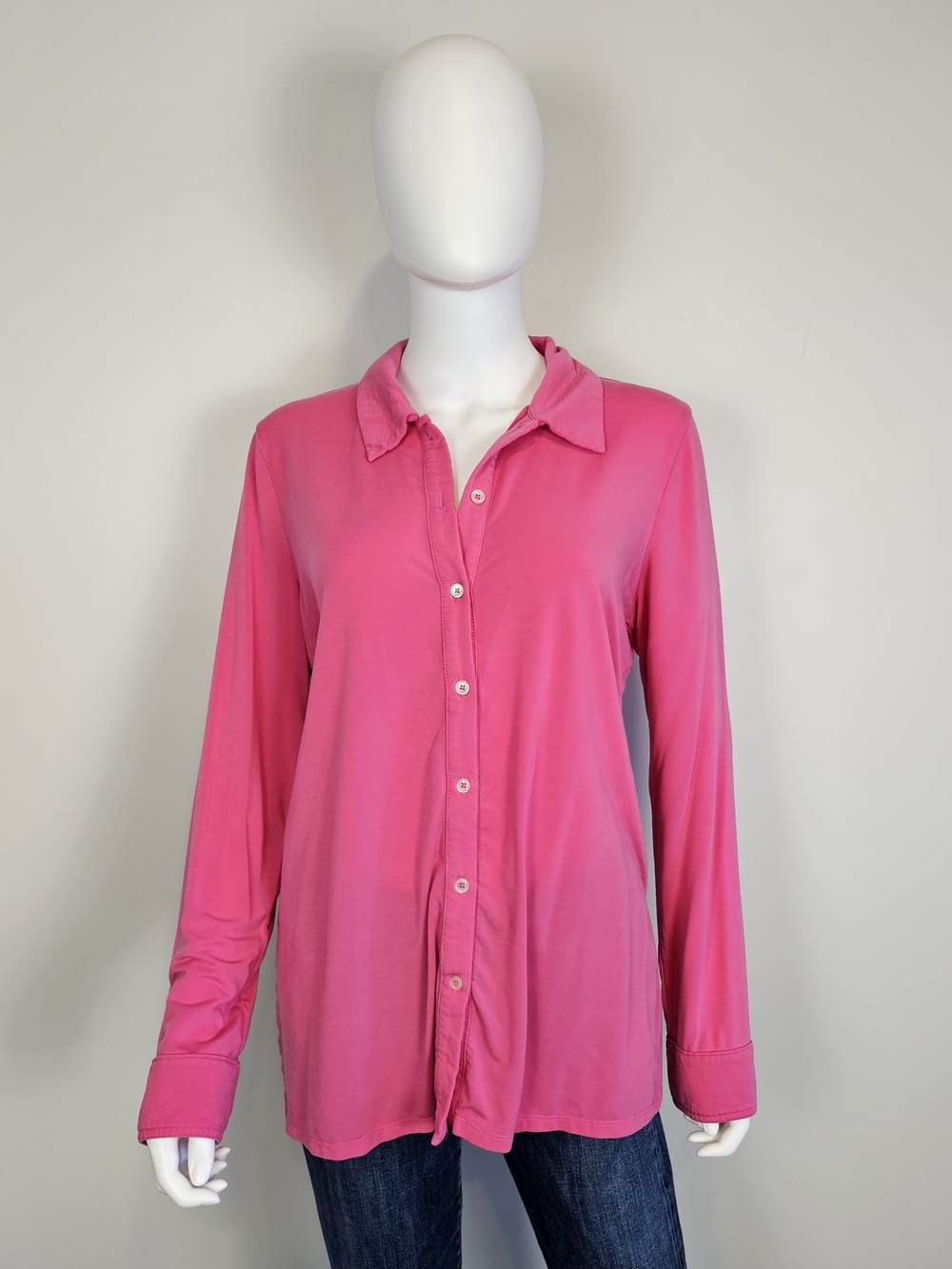 Wilfred Artizia Hot Barbie Pink Collared Long Sleeve Button Closure Blouse Sz M